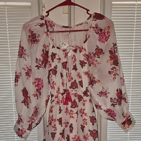 Free People Cream and Burgundy Floral Dress - Picture 4 of 8